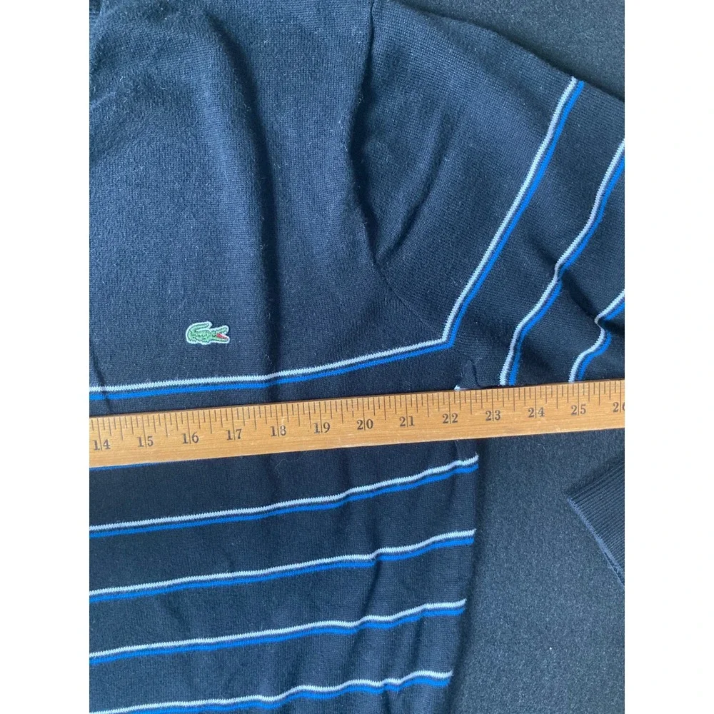 Lacoste Mens Black‎ Striped V-Neck Cotton Knit Sweater Size 6 XL F5178